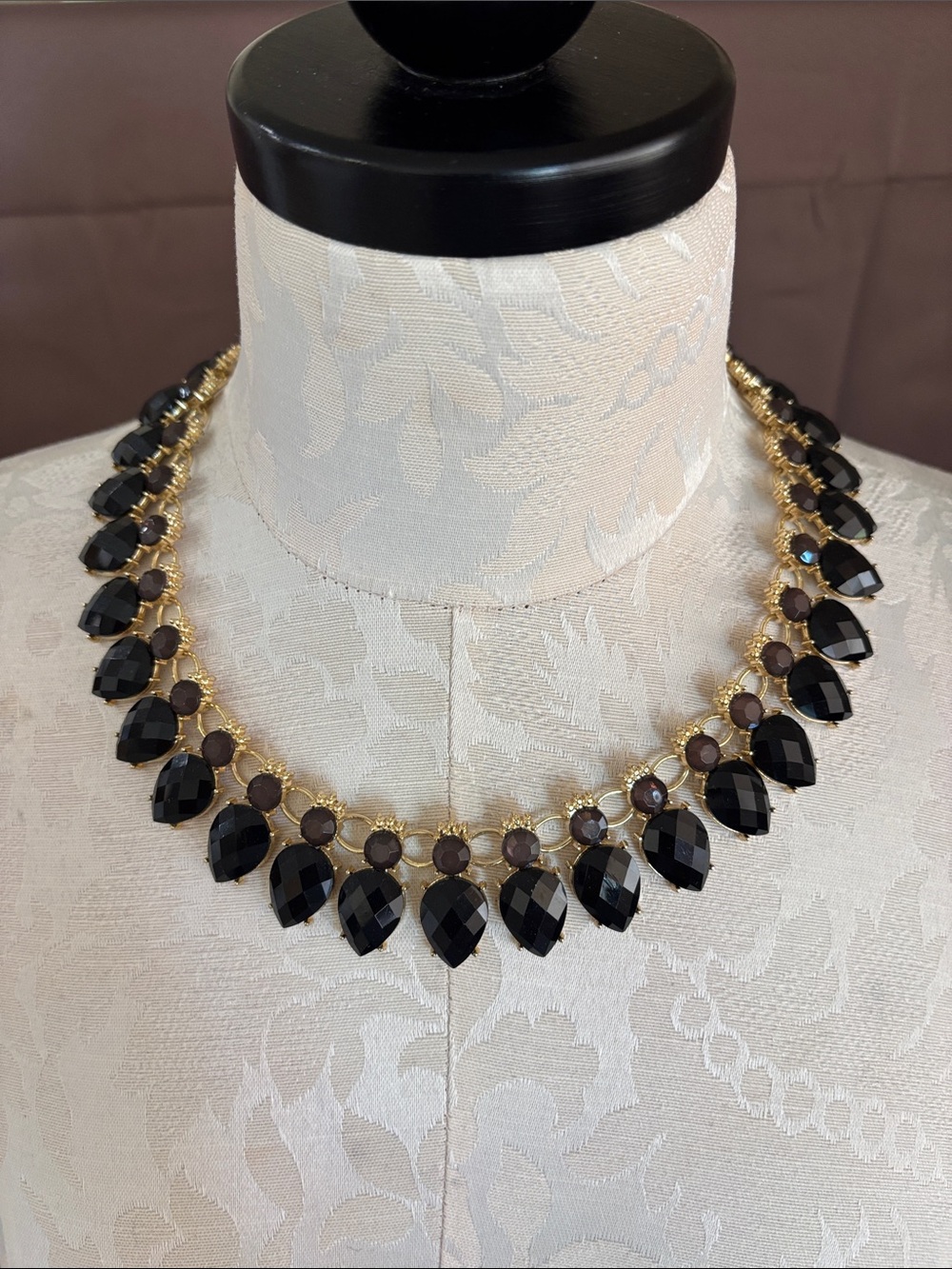 Gold-Plated Black Teardrop Statement Necklace